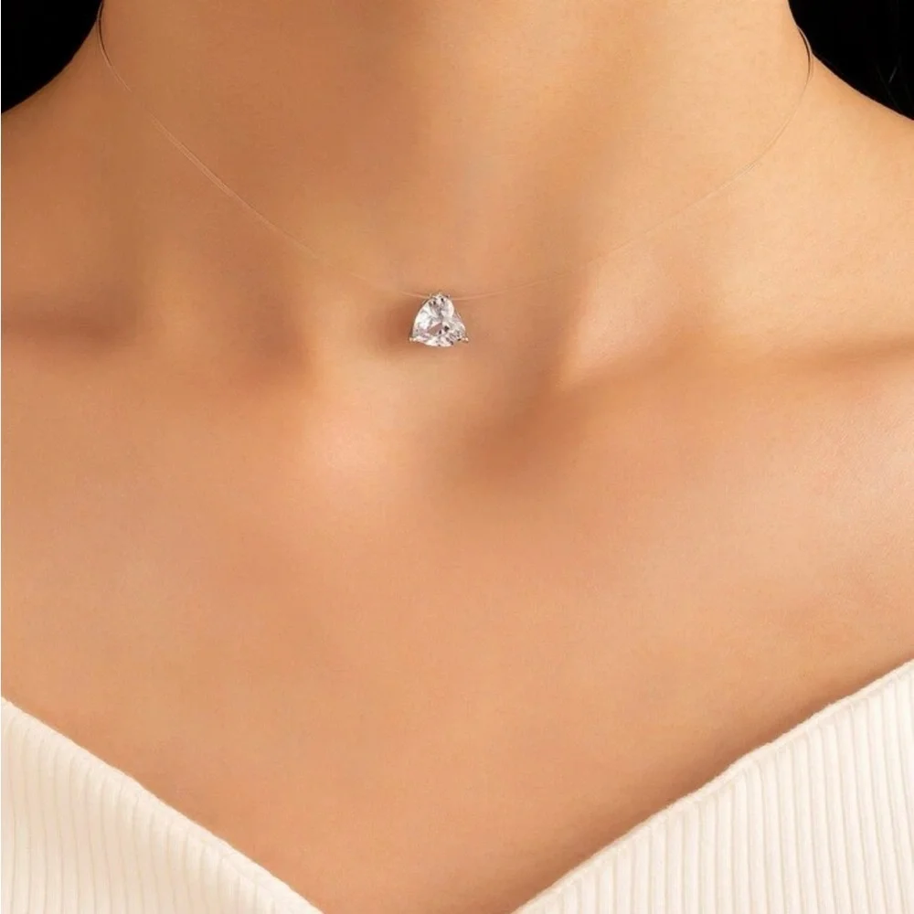 Cubic Zirconia Heart Charm Necklace - Picture 1 of 5